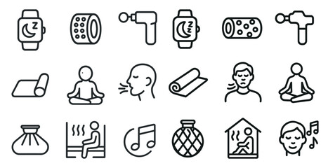 Wellness and relaxation icons for meditation, music, and aromatherapy themes