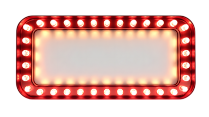 Glowing vintage movie theater marquee sign with classic bulbs isolated on a transparent background