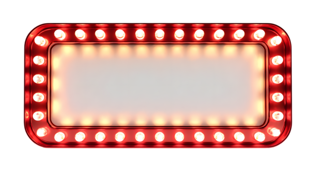 Glowing vintage movie theater marquee sign with classic bulbs isolated on a transparent background