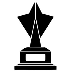 Silhouette of a trophy with a star on top and a rectangular plaque on the base on transparent background