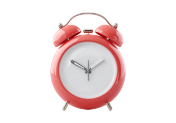 Classic red alarm clock time management punctuality concept, On Transparent Background