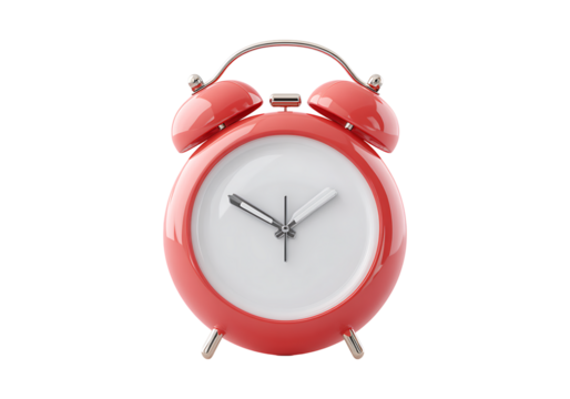 Classic red alarm clock time management punctuality concept, On Transparent Background - Powered by Adobe
