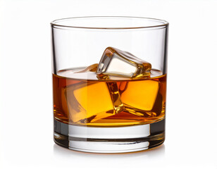 Classic Whiskey Glass with Ice Cubes with White Background, isolated