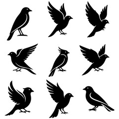 A well editable collection of bird silhouettes filled with intricate floral patterns