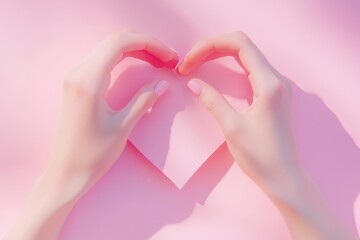 Baby Sayings. Heart Shape Formed by Mother's Hands, Infant Arms on Light Pink Table. Emotional Moment with Space for Text. Top View