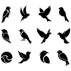 Set of dynamic, flying bird illustrations with a well editable, abstract artistic flair