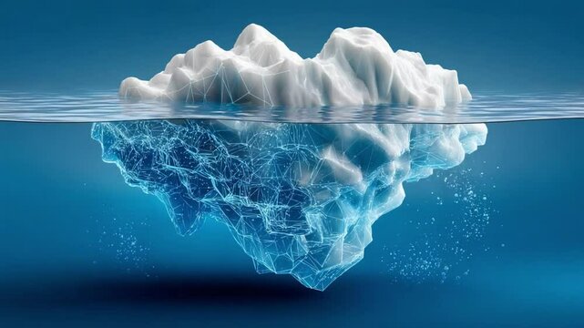 Hidden Depths: A captivating shot of an iceberg, showcasing the visible portion above the water and the massive, unseen structure below, symbolizing hidden potential and the vastness of the unknown.