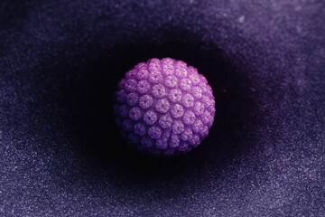 Highly detailed 3D medical visualization of human papillomavirus (HPV) rendered in vibrant ultraviolet and purple tones. 