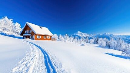 Naklejka premium Snowy Mountain Cabin Winter Wonderland