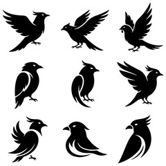 Fototapeta premium Set of artistic birds created in a well editable Japanese sumi-e ink wash style