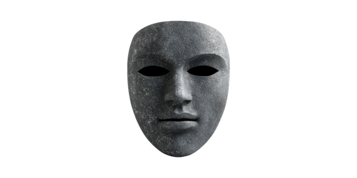 Stone Textured Mask. Symbol Of Mystery And Identity Concealment Isolated On Transparent Background