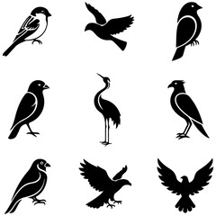 An artistic set of high quality editable abstract bird illustrations for graphic design