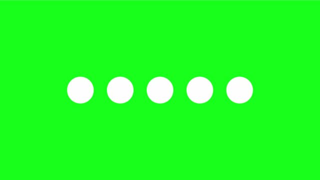 Looping animation of five white dots jumping in rhythm on a green screen background, minimal and clean style, perfect for loading screens, intro sequences, or media placeholders.
