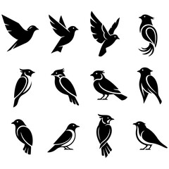 A beautiful and editable collection of artistic, elegant bird silhouettes for graphic design