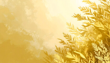 Serene artistic landscape with golden plants and upward view toward the sky