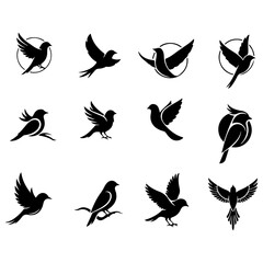 Set of stylishly modern and abstract bird art, a high quality editable collection