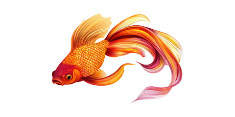 Fototapeta premium Vibrant Goldfish Illustration With Flowing Fins. Symbol Of Luck And Prosperity Isolated On Transparent Background