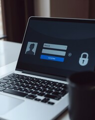 Identity verification request on screen with laptop and coffee mug  