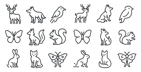 Fototapeta premium Minimalist animal icons set for graphic design and decoration