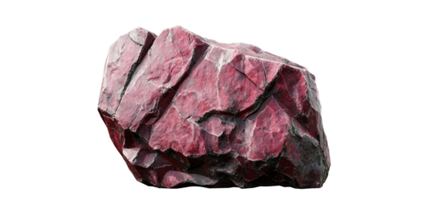 Large Red Rock With Rough Texture. Geological Formation And Natural Mineral Study Isolated On Transparent Background