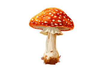 Obraz premium Vibrant red toadstool mushroom isolated on black background, On Transparent Background