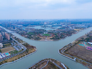 Aerial view of the second largest artificial lake in Shanghai