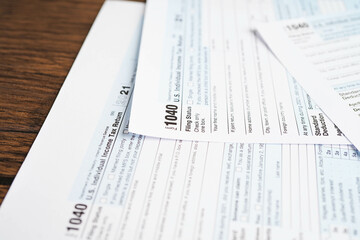 Tax form 1040 U.S. Individual Income Tax Return, business finance.