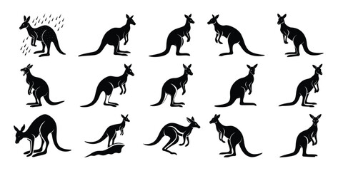 Kangaroo Silhouette Vector Set – Australian Wildlife Animal Icons