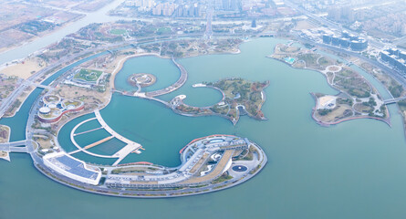 Aerial view of the second largest artificial lake in Shanghai