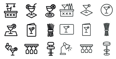 Fototapeta premium Cocktail icons and bar elements for drink menu and party design