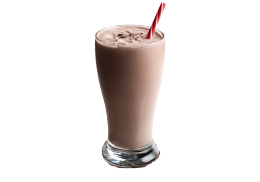 Delicious chocolate milkshake in glass with straw, On Transparent Background