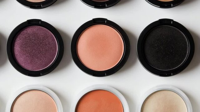 A row of makeup products with different colors and textures. Concept of variety and choice, as the different shades of makeup are displayed side by side