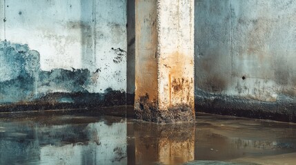 Basement Water Damage: Concrete Column Wall Leaking in Warehouse