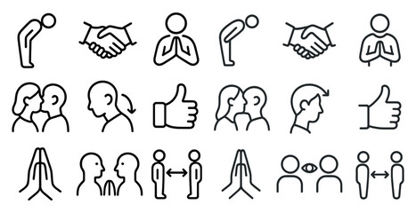 Fototapeta premium Diverse greeting and communication icons for cultural etiquette and social interaction