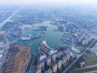 Aerial view of the second largest artificial lake in Shanghai