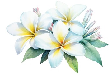 Watercolor frangipani flower petal plant.