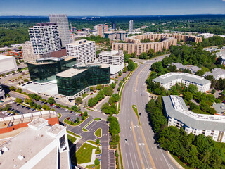View from a drone. Tysons Corner, Fairfax County, Virginia, USA.