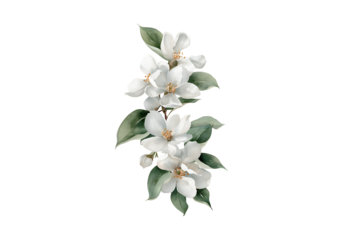 Elegant watercolor white blossoms on black background floral design, On Transparent Background