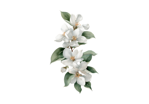 Elegant watercolor white blossoms on black background floral design, On Transparent Background - Powered by Adobe