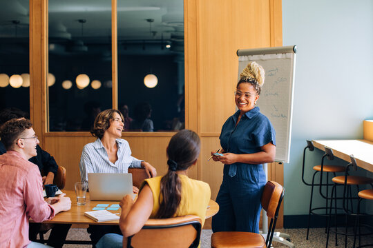 Team meeting with diverse professionals sharing ideas in a modern office setting