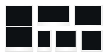 Set of various blank instant photo frames isolated on transparent background with shadows in multiple shapes and aspect ratios for photography design presentation memory mockup decoration collage