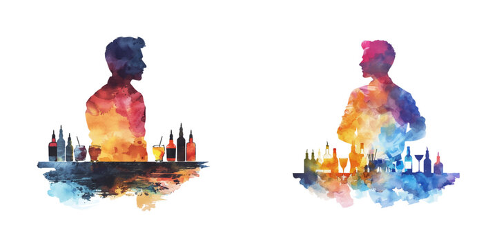abstract color silhouette of bartender watercolor vector illustration