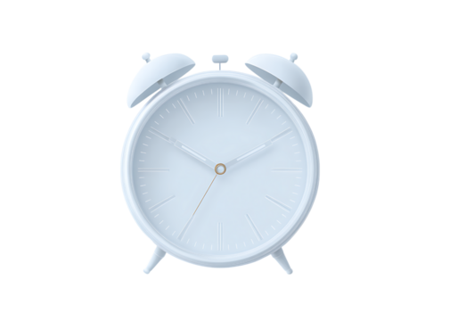 Minimalist white alarm clock time management concept, On Transparent Background