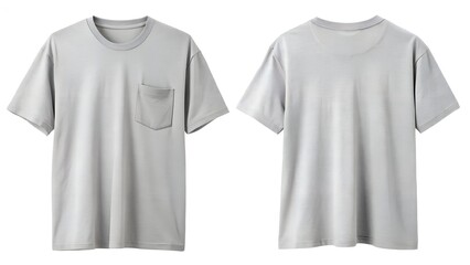 Cotton Pocket T Shirt Front And Back On White Background