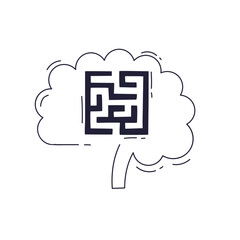A brain outline with a maze inside, symbolizing complex thinking and problem-solving.