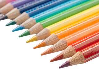 Fototapeta premium Close-Up of Colorful Pencils in a Row Isolated on transparent background, Isolated Png file, Cut-out, Isolate Png, No Background, Isolated object