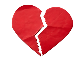 Broken Red Paper Heart Isolated on transparent background, Isolated Png file, Cut-out, Isolate Png, No Background, Isolated object