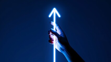 Reaching for Success  A Glowing Neon Arrow Points Upwards, Symbolizing Growth and Achievement