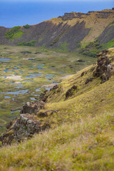 Caldera of Rano Kau volcano on Easter Island.