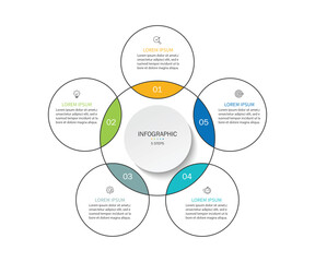 Business visualization infographic circle design template with 5 options, steps or processes. Business presentation.